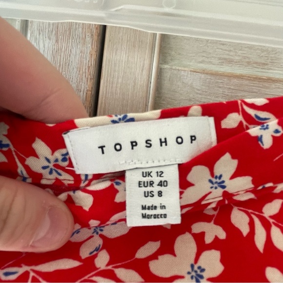 TOP SHOP red & white floral maxi skirt with double slits size:8 - Picture 6 of 11